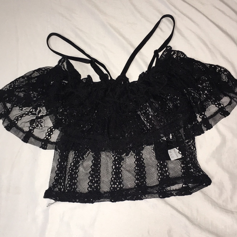 Black lace sheer crop top. Fits like an XS. Tags.